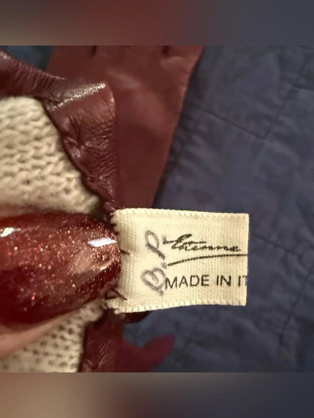 Etienne Aigner 7.5 Italian Made Leather Gloves Reddish Brown